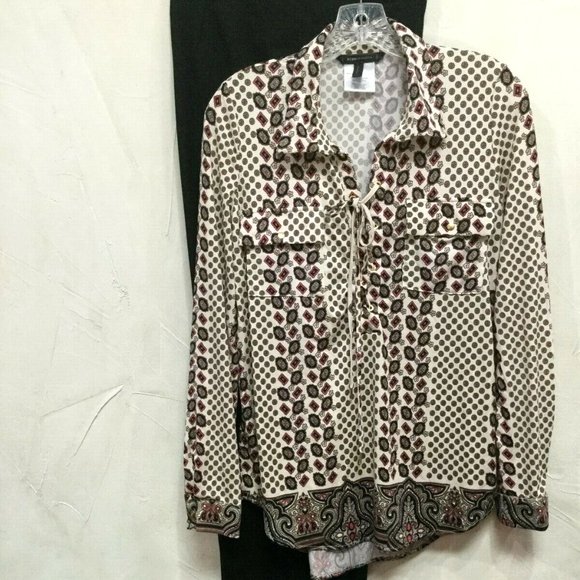 BCBGMaxAzira Womens Siz M 8 10 Tunic Top Shirt Blouse Stretch Beige Orange Brown - Picture 4 of 8
